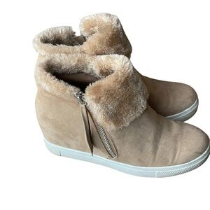 Brash Tan Faux Fur Ankle Womens Sneaker Bootie Wedge Size 8.5